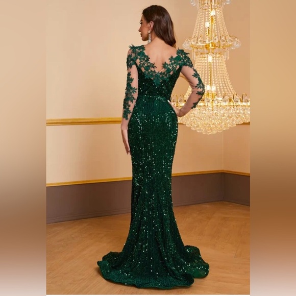 Giffniseti Sequin Mermaid Hem Sequin Prom Dress Evening Gown Green Medium - Picture 2 of 11